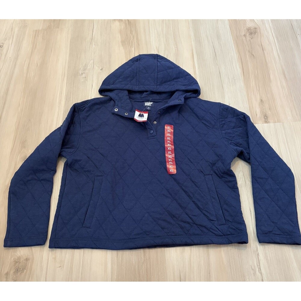 Lands' End Women's Midweight Relaxed Fit Quilted Pullover Hoodie - Sea Navy - XL